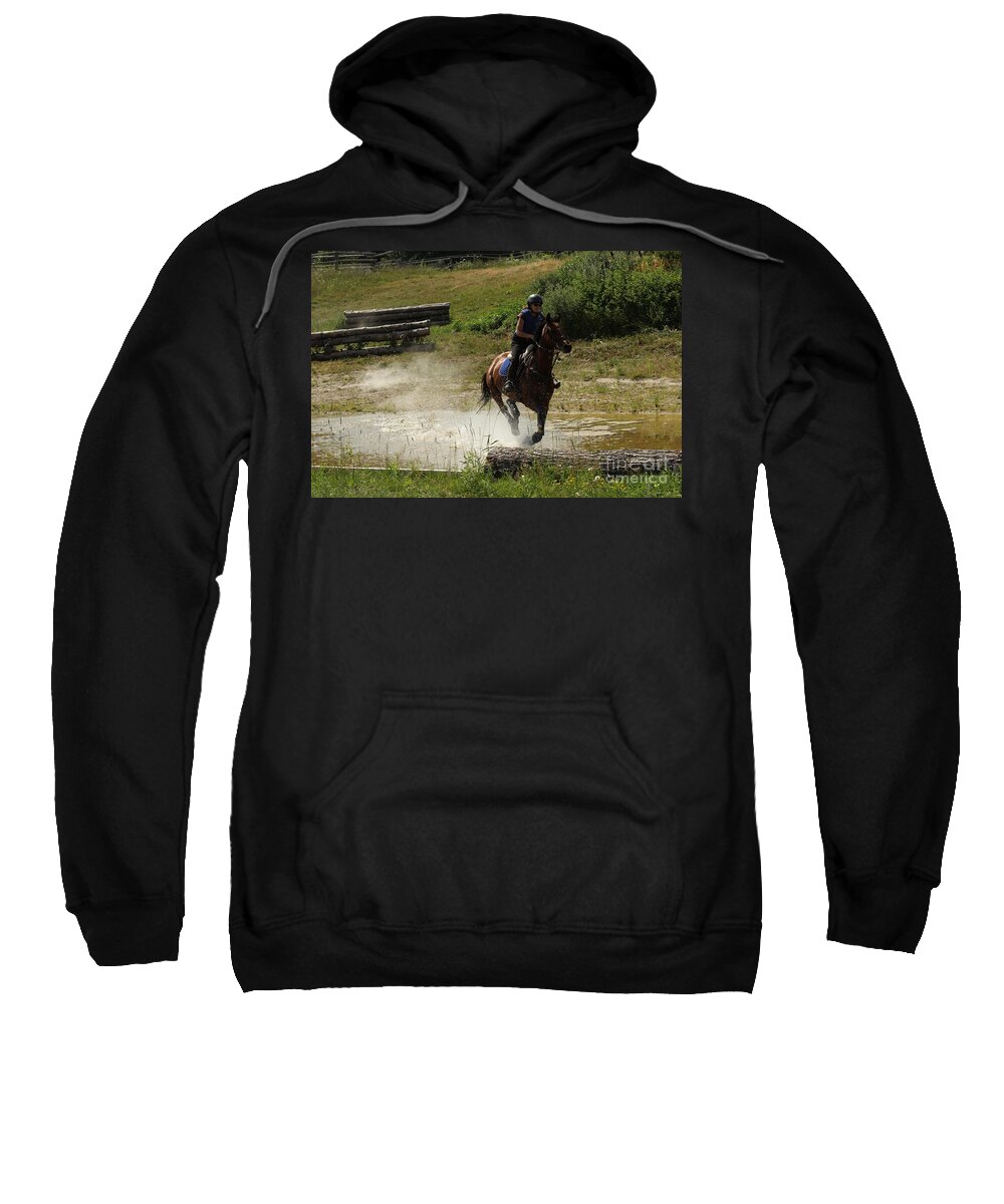 Horse Sweatshirt featuring the photograph Running Thru Water by Janice Byer