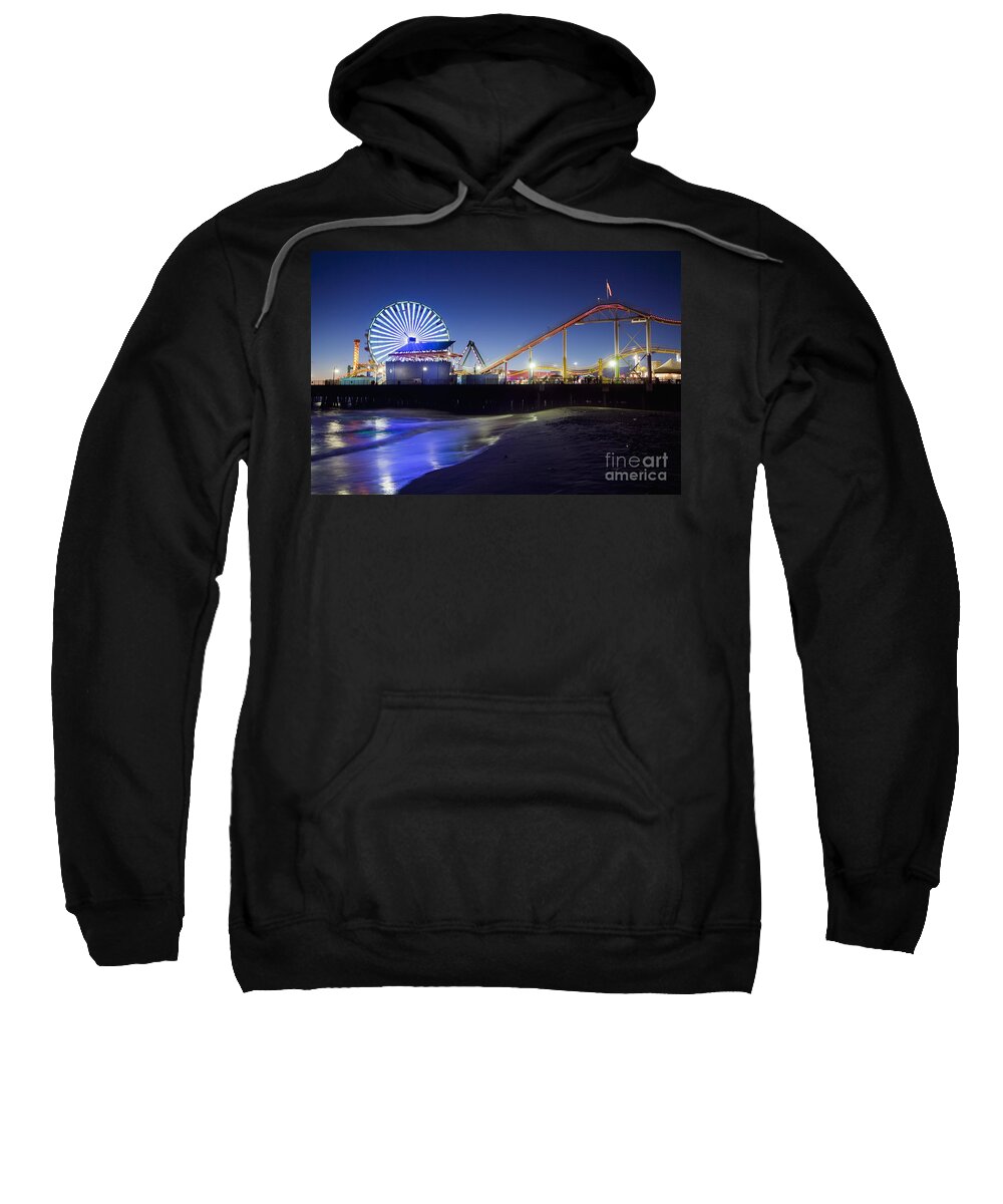Santa Monica Pier Sweatshirt featuring the photograph Santa Monica Pier at Night by Bryan Mullennix