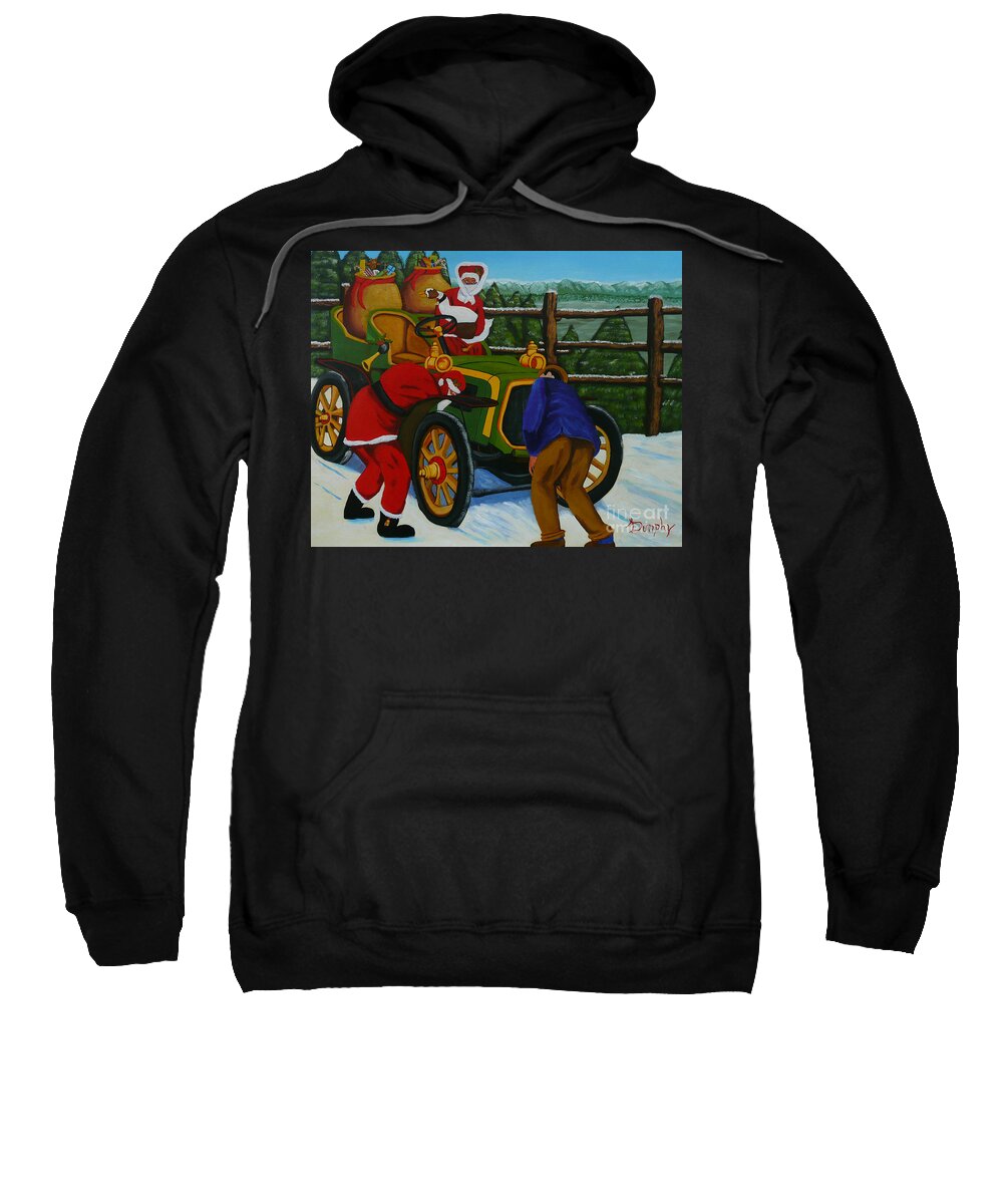Christmas Sweatshirt featuring the painting Santa's Breakdown by Anthony Dunphy