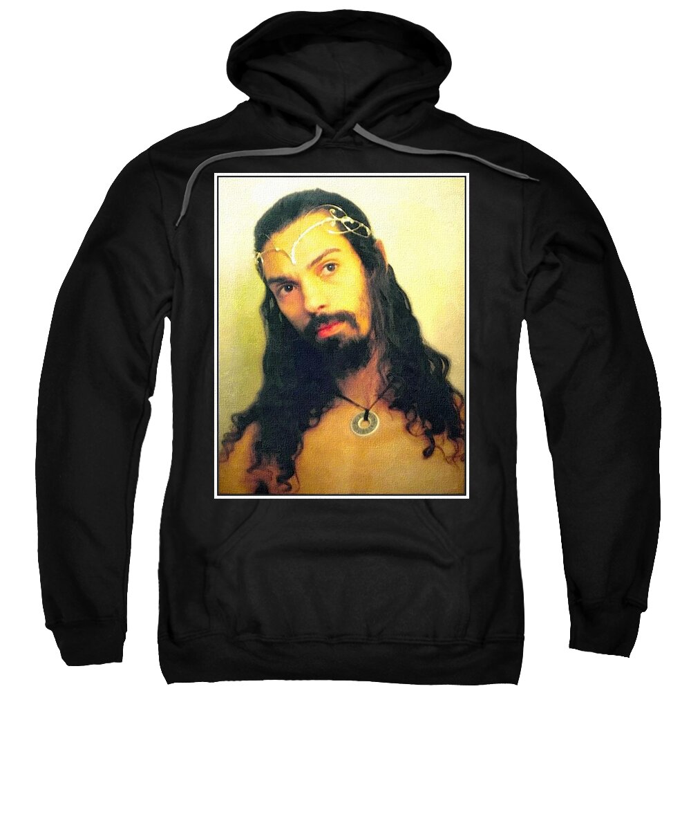 Painting Sweatshirt featuring the mixed media Self Portrait The Elven King Jesus by Shawn Dall