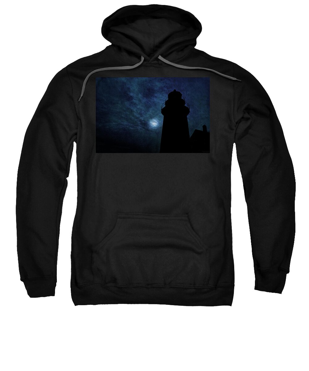 Silhouetted By Moonlight Sweatshirt featuring the photograph Silhouetted By Moonlight West Quoddy Head Lighthouse by Marty Saccone