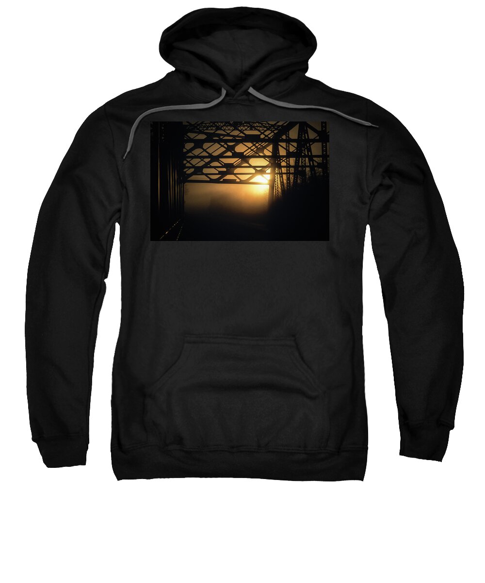 United States Sweatshirt featuring the photograph Silhouettes Of Girders Of Bridge At Dusk by Ron Koeberer