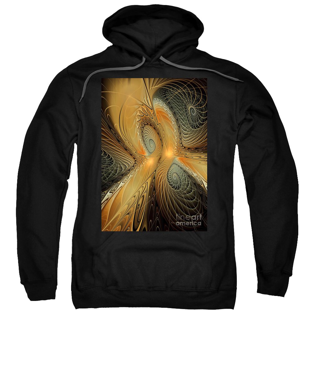 Fractal Art Sweatshirt featuring the digital art Spirals of Gold by Deborah Benoit