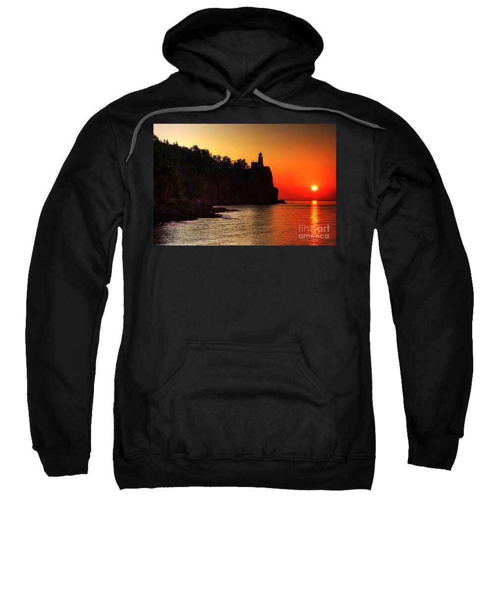 Sunrise Sweatshirt featuring the photograph Split Rock Lighthouse - Sunrise by Wayne Moran