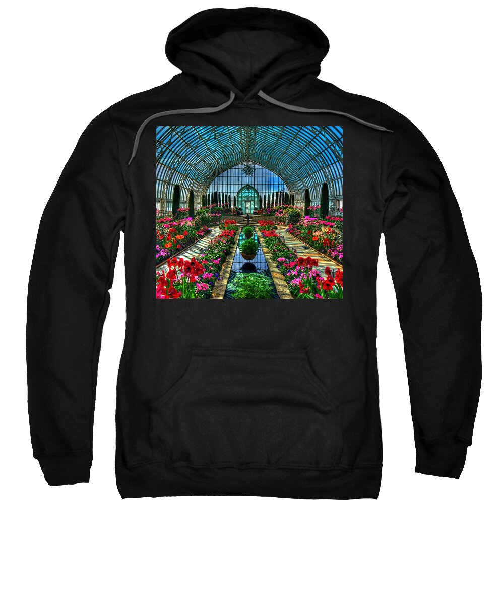 Sunken Garden Sweatshirt featuring the photograph Sunken Garden Marjorie Mc Neely Conservatory by Amanda Stadther
