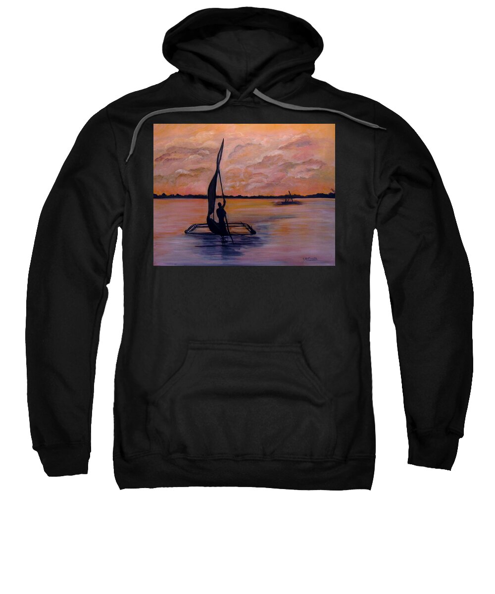 Orange Sunset Sweatshirt featuring the painting Sunset on the Nile by Carol Allen Anfinsen