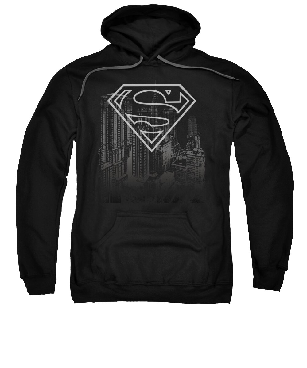 Superman Sweatshirt featuring the digital art Superman - Skyline by Brand A