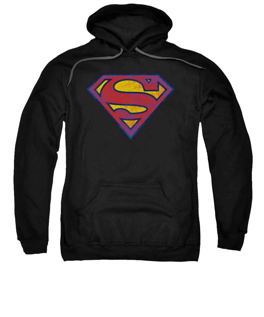  Sweatshirt featuring the digital art Superman - Sm Neon Distress Logo by Brand A