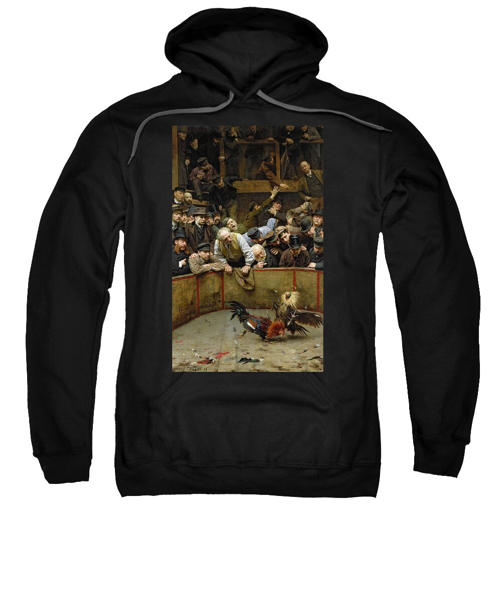 Rooster Sweatshirt featuring the painting The Cockfight by Remy Cogghe