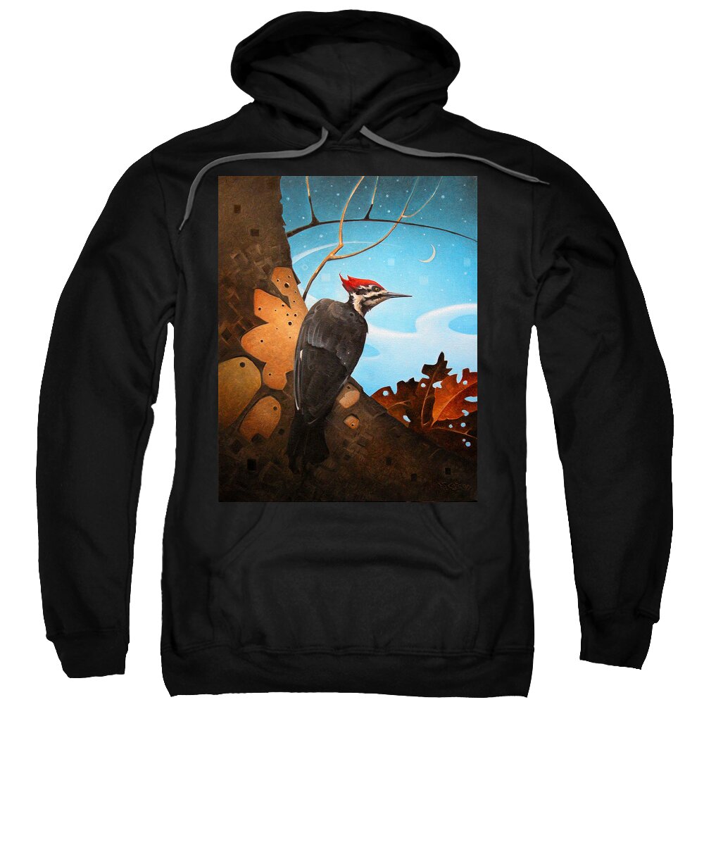 Woodpecker Sweatshirt featuring the painting The Rather Pileated Woodpecker by T S Carson