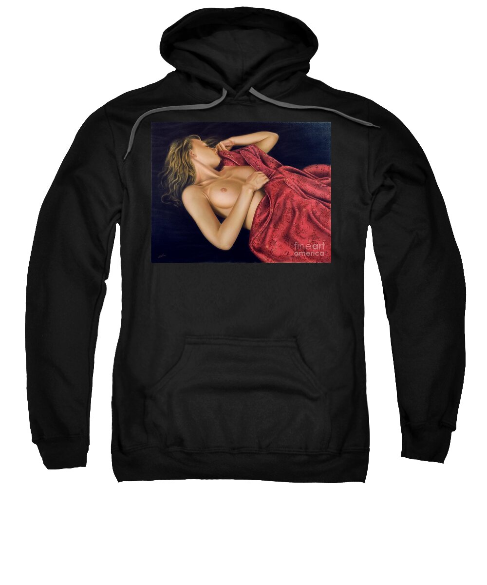 Paintings Sweatshirt featuring the painting The Red Kimono by John Silver