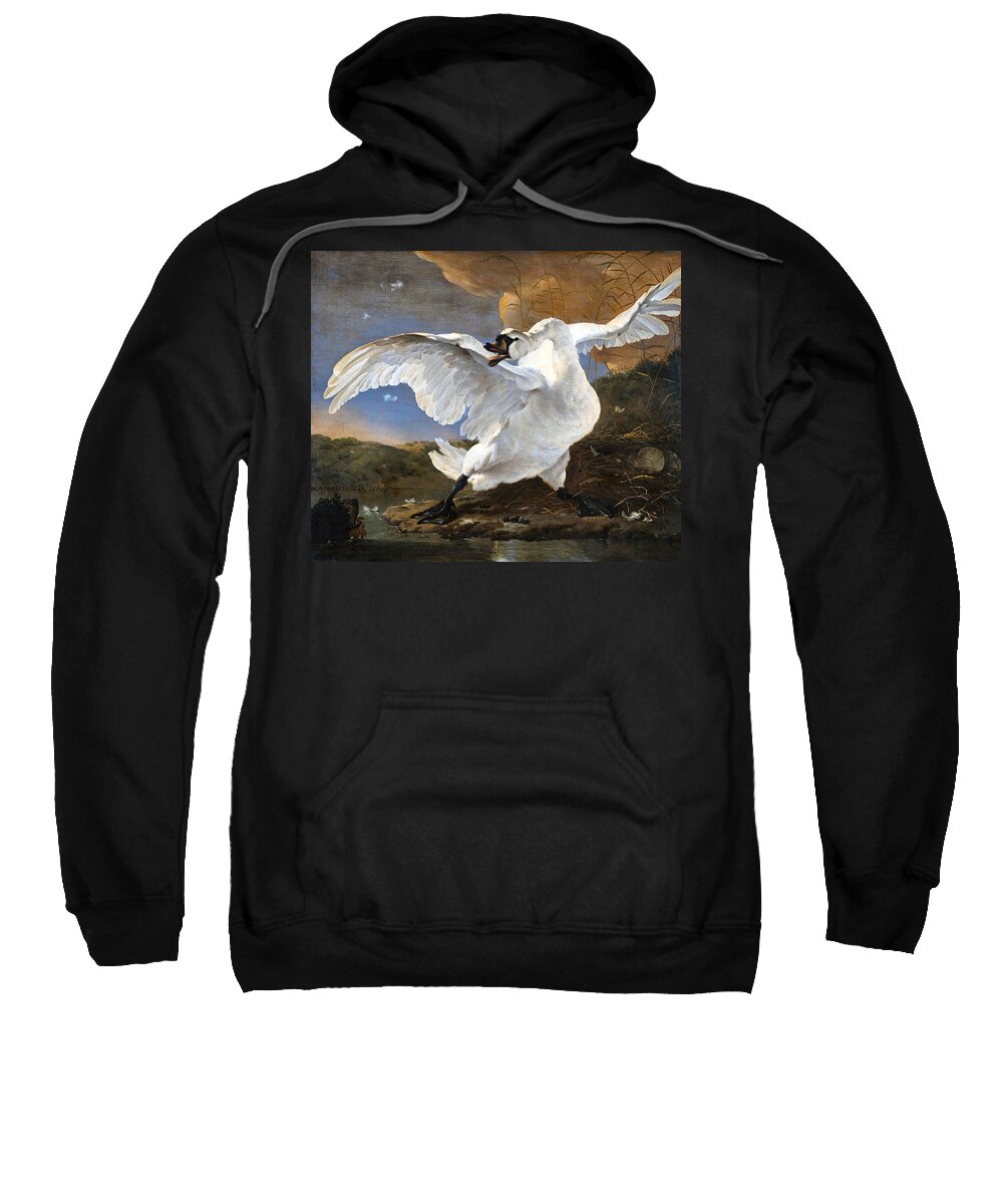 The Threatened Swan Sweatshirt featuring the digital art The Threatened Swan by Jan Asselyn
