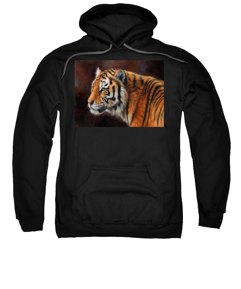 Tiger Sweatshirt featuring the painting Tiger Portrait by David Stribbling