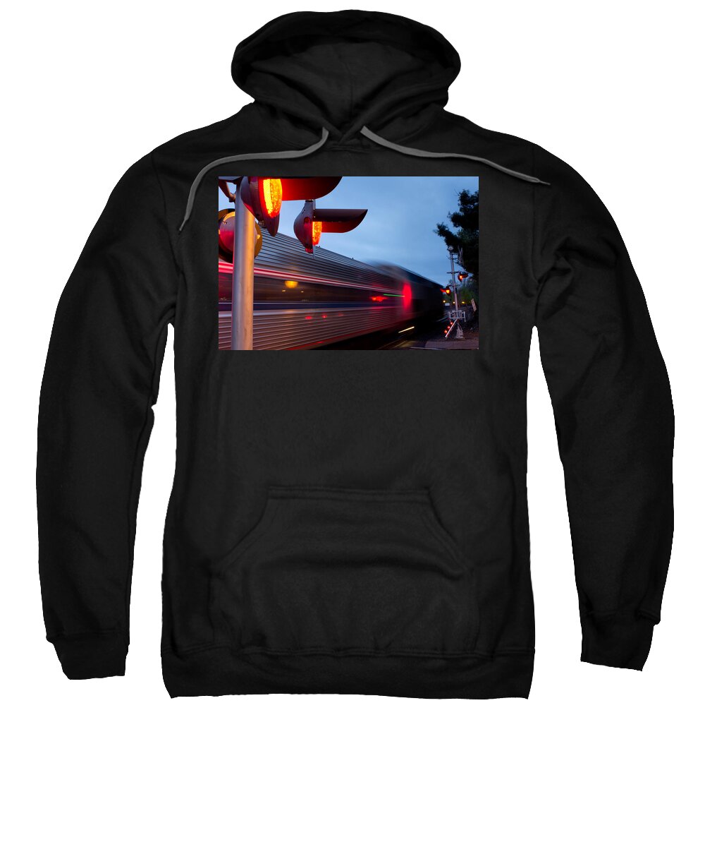 Block Sweatshirt featuring the photograph Train Crossing Road by Kyle Lee