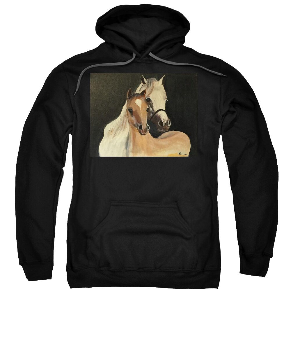 Art Sweatshirt featuring the painting Two Horses by Ryszard Ludynia