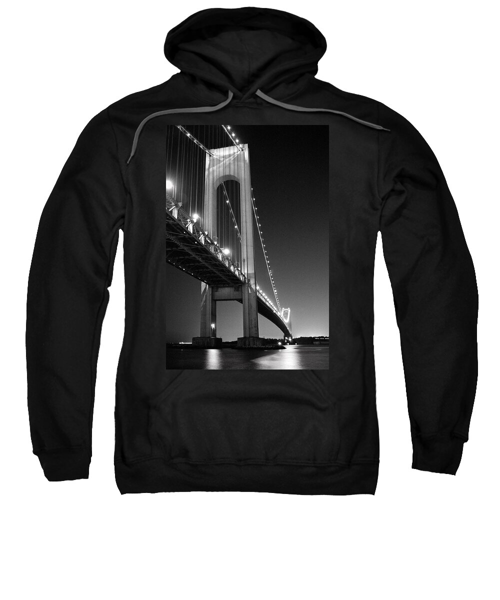 Verrazano Bridge Sweatshirt featuring the photograph Verrazano Bridge at night - Black and White by Gary Heller