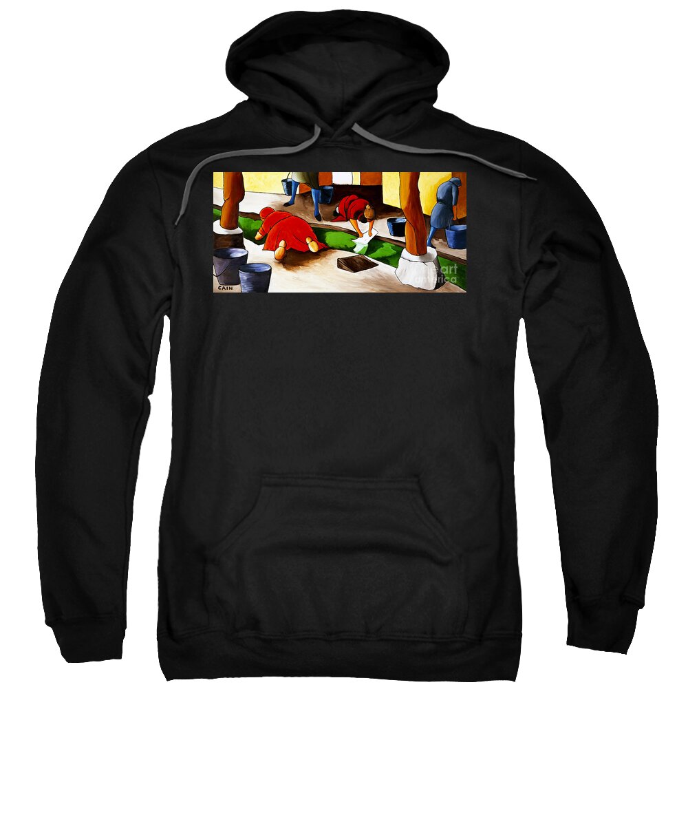 Working Women Sweatshirt featuring the painting Washing Clothes At Canal by William Cain