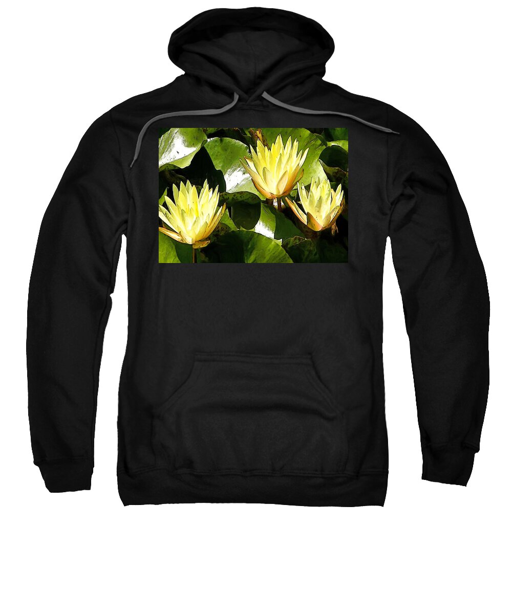 Water Lilies Sweatshirt featuring the digital art Water Lilly Explosion by Gary Olsen-Hasek