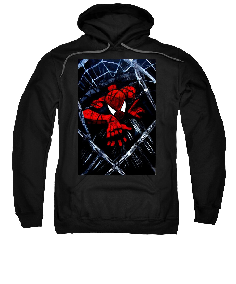 Spiderman Sweatshirt featuring the painting Web Crawler by Katy Hawk