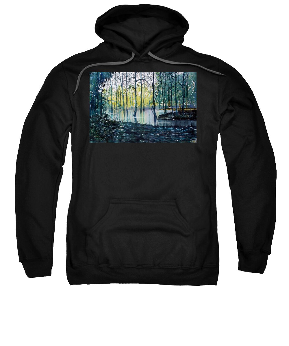 Glenn Marshall Sweatshirt featuring the painting Wetlands on Skipwith Common by Glenn Marshall