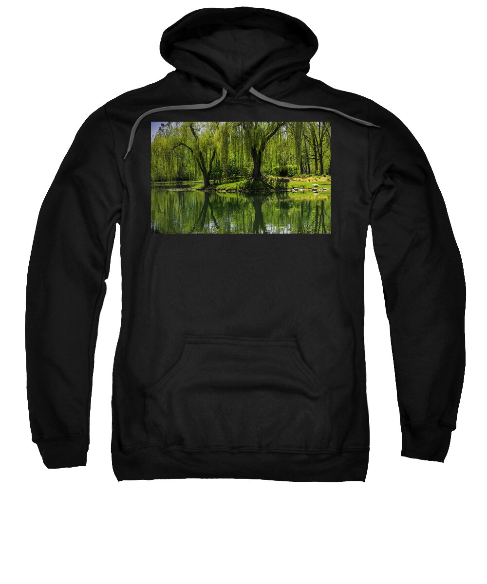 Usa Sweatshirt featuring the photograph Willows weep into their reflection by LeeAnn McLaneGoetz McLaneGoetzStudioLLCcom