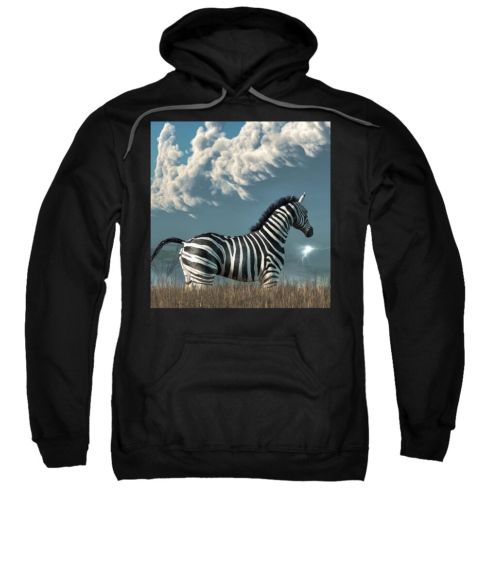 Zebra Sweatshirt featuring the digital art Zebra and Approaching Storm by Daniel Eskridge