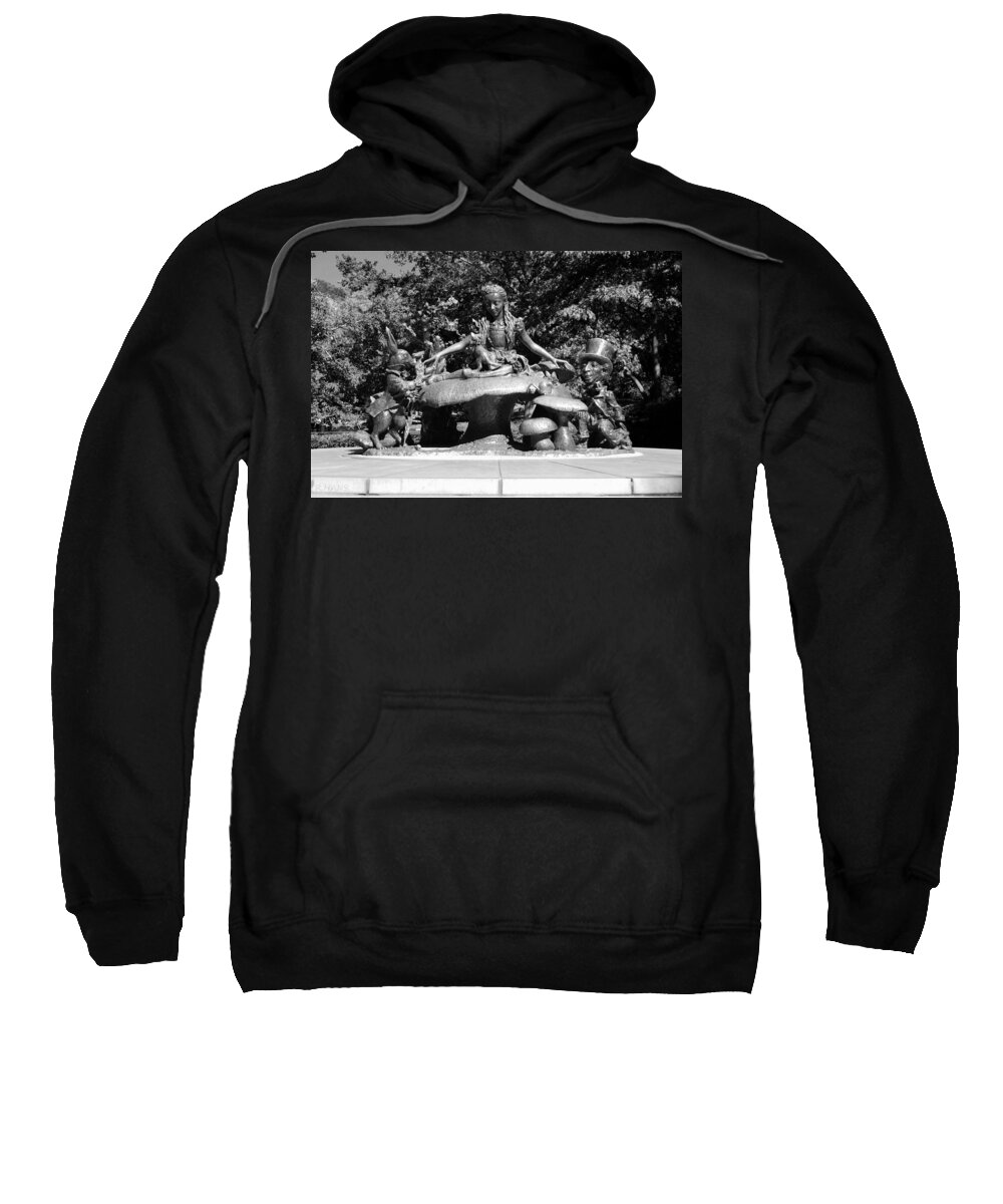 Central Park Sweatshirt featuring the photograph ALICE IN WONDERLAND in CENTRAL PARK in BLACK AND WHITE by Rob Hans