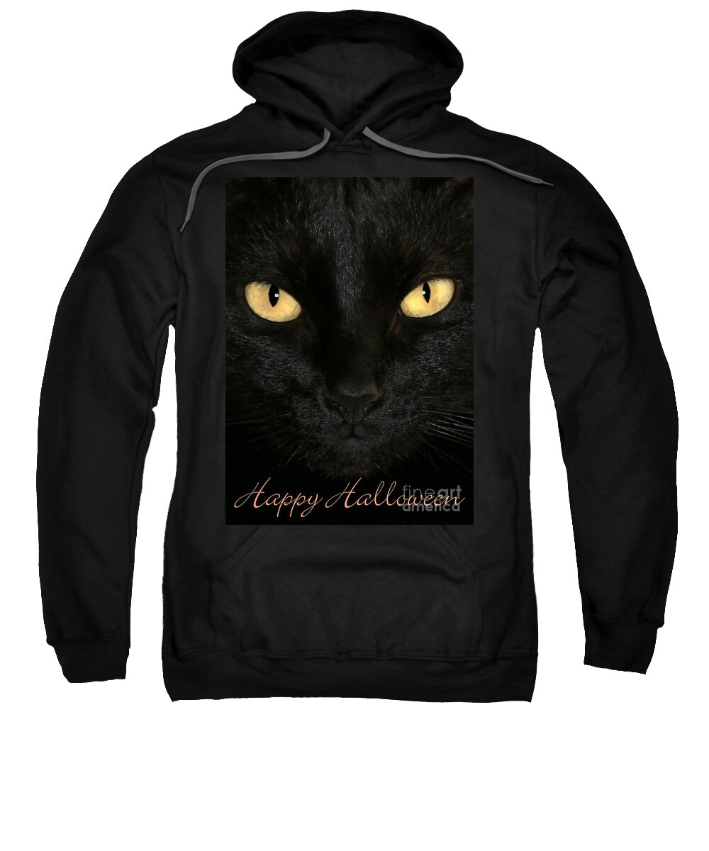 Cat Sweatshirt featuring the photograph Black Cat Halloween Card by Sabrina L Ryan