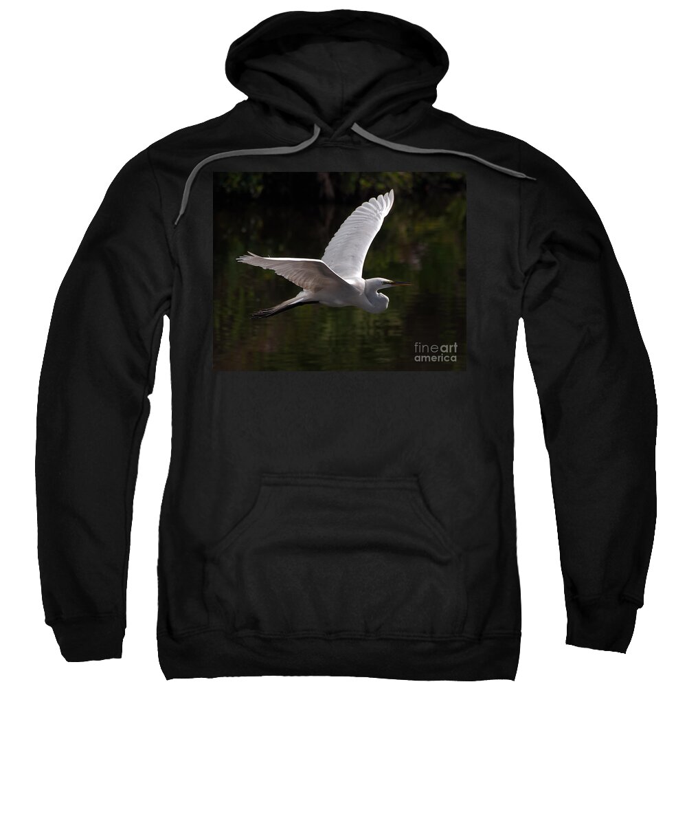 Egret Sweatshirt featuring the photograph Great Egret flying by Art Whitton
