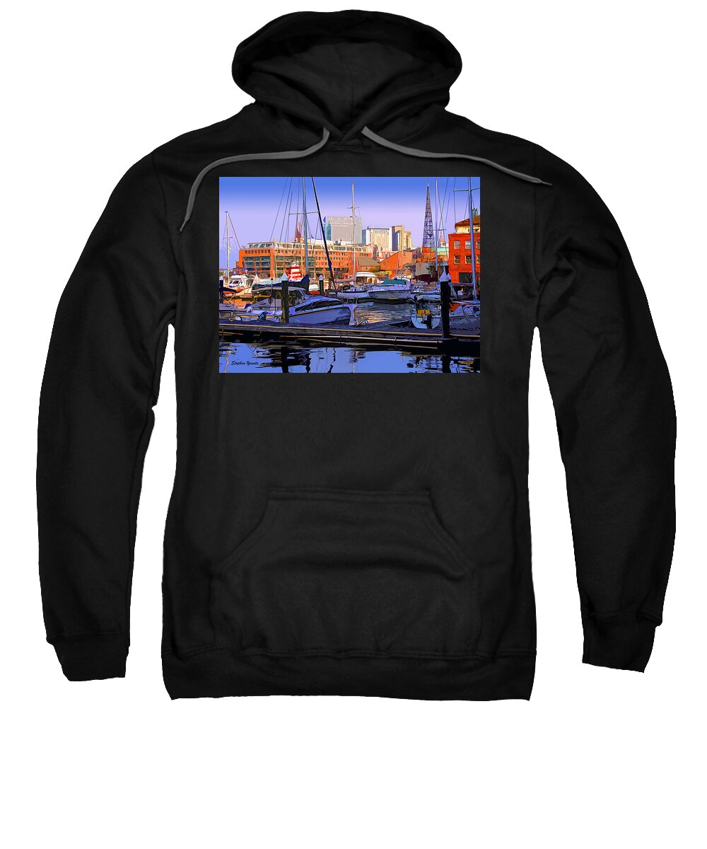 Baltimore Sweatshirt featuring the digital art Harbor Morn by Stephen Younts