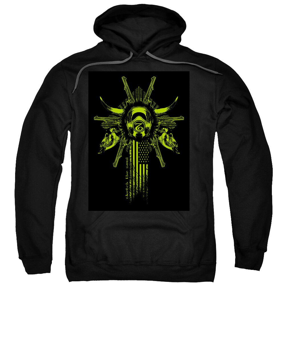 Gas Mask Sweatshirt featuring the mixed media Six Shooter by Tony Koehl