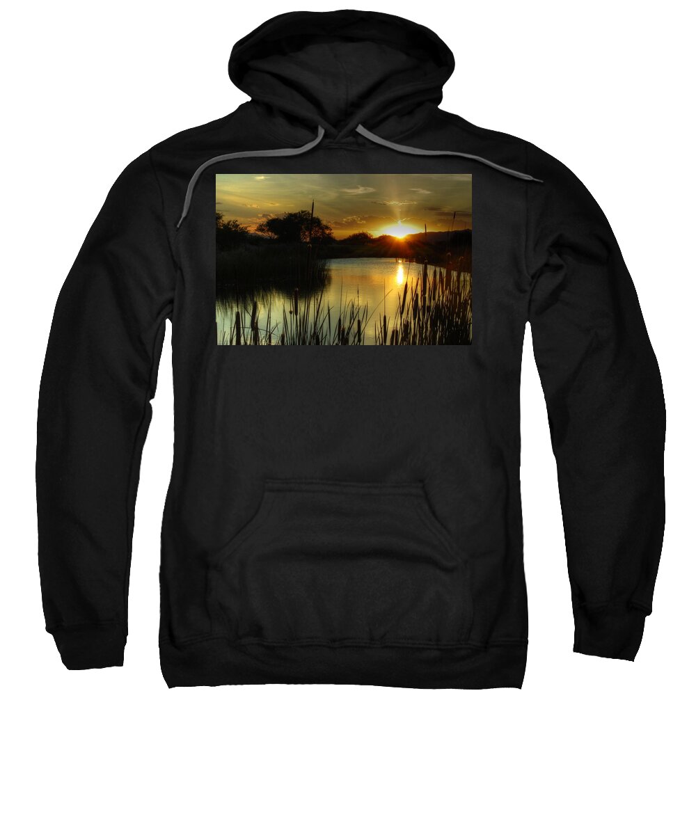 Pond Sweatshirt featuring the photograph Sunset and Cattails by Tam Ryan