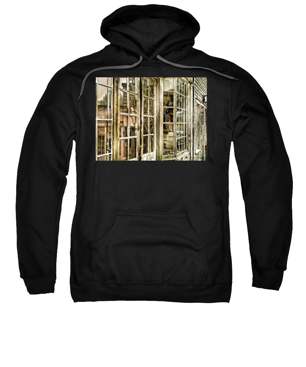 Ghost Town Sweatshirt featuring the photograph VC Window Reflection by Susan Kinney