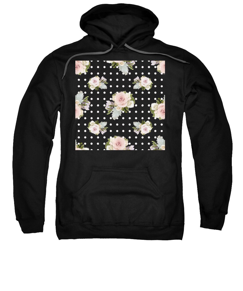 Home Decor Sweatshirt featuring the painting Floral Rose Cluster w Dot Bedding Home Decor Art #1 by Audrey Jeanne Roberts