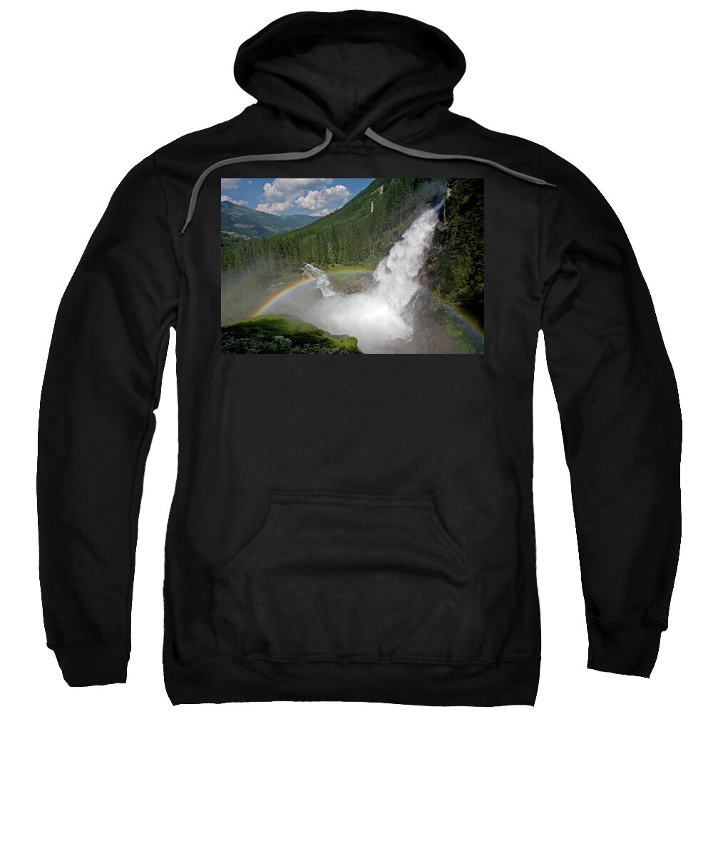 Krimml Sweatshirt featuring the photograph Krimml Waterfall and Rainbow #2 by Aivar Mikko