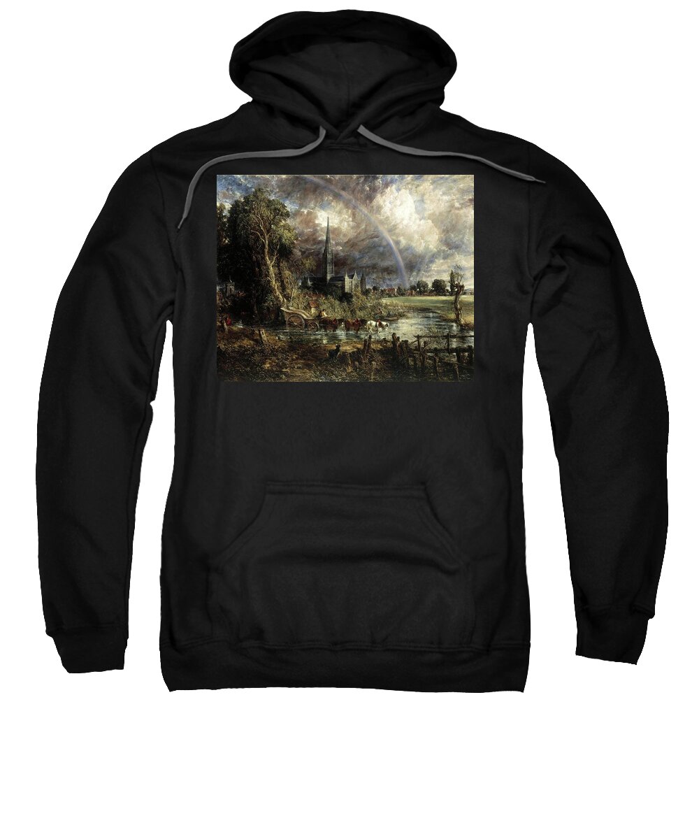 John Constable Sweatshirt featuring the painting Salisbury Cathedral From The Meadows by Troy Caperton