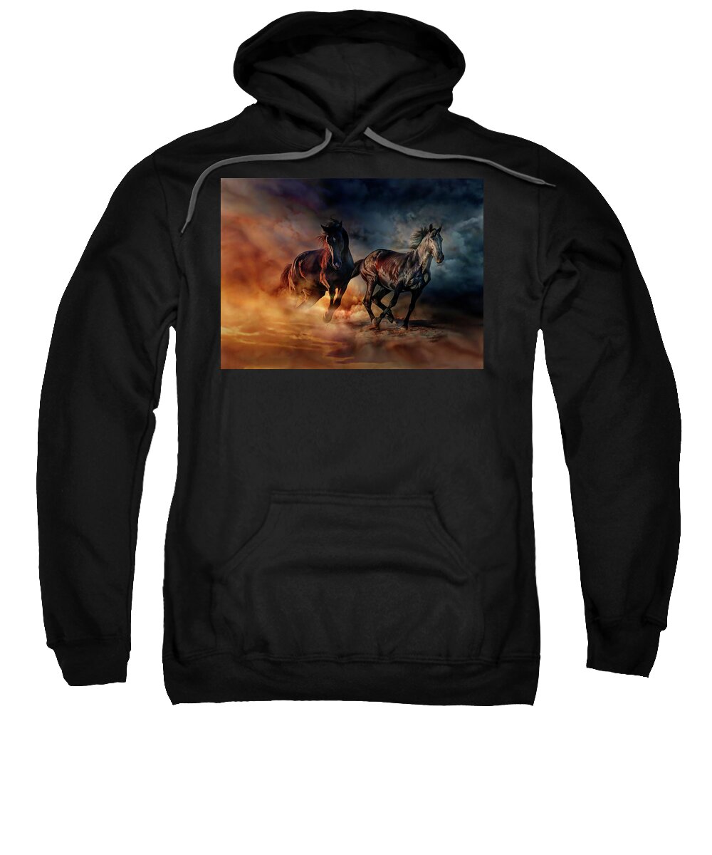 Horses Sweatshirt featuring the painting Two horses #3 by Lilia S
