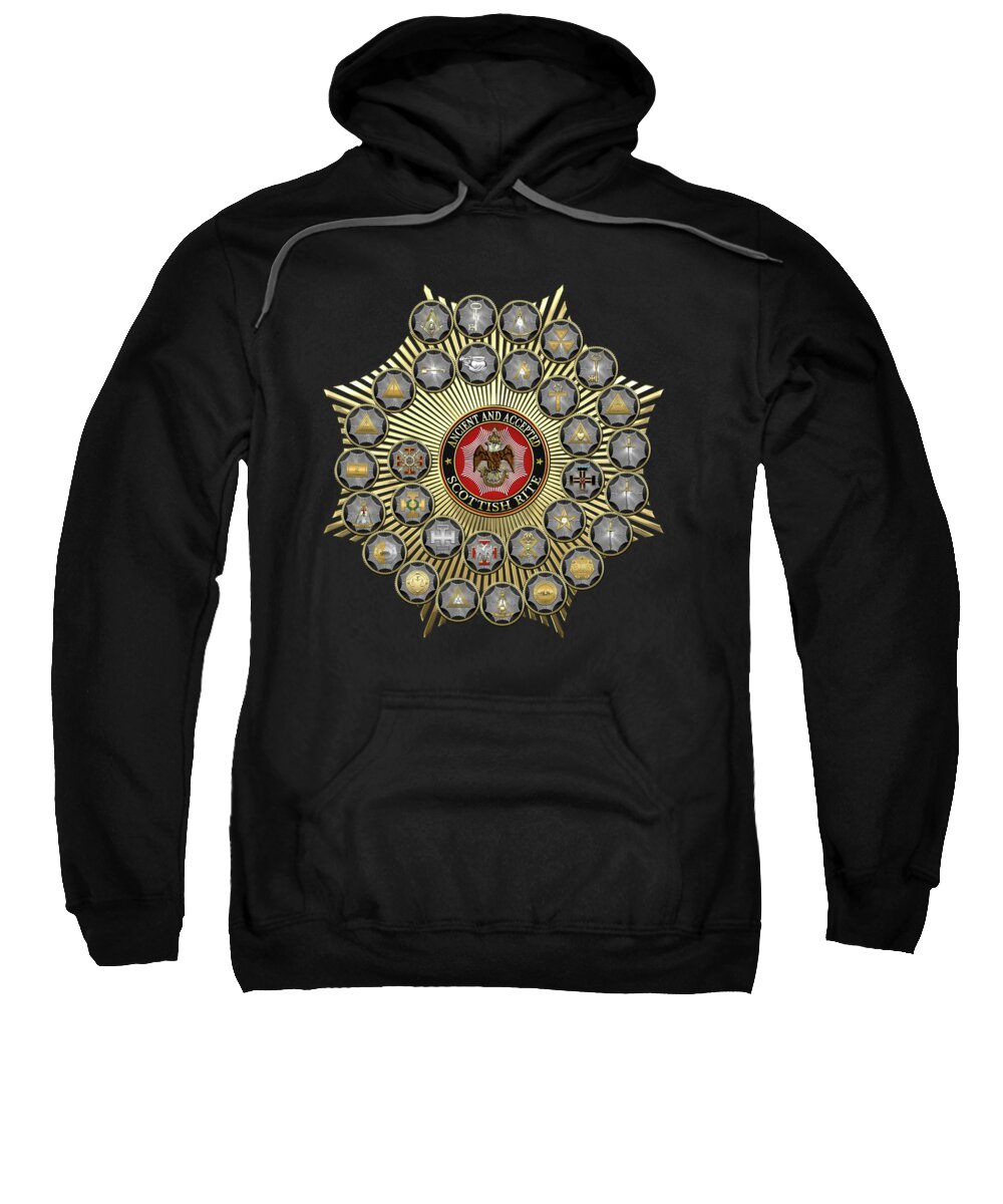 'scottish Rite' Collection By Serge Averbukh Sweatshirt featuring the digital art 33 Scottish Rite Degrees on Black Leather by Serge Averbukh