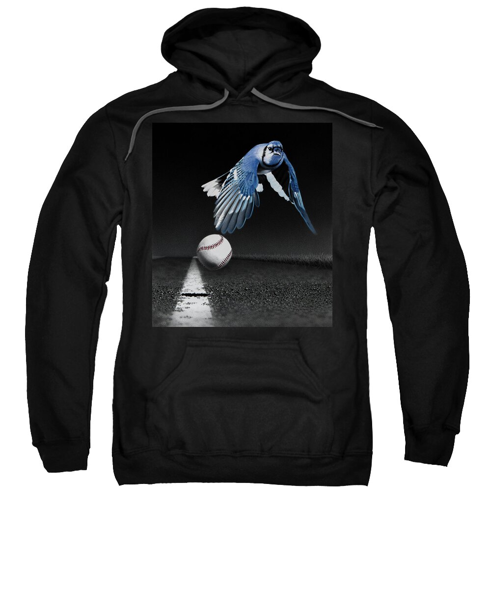 Blue Sweatshirt featuring the drawing 3rd Inning - Fair Ball by Stirring Images
