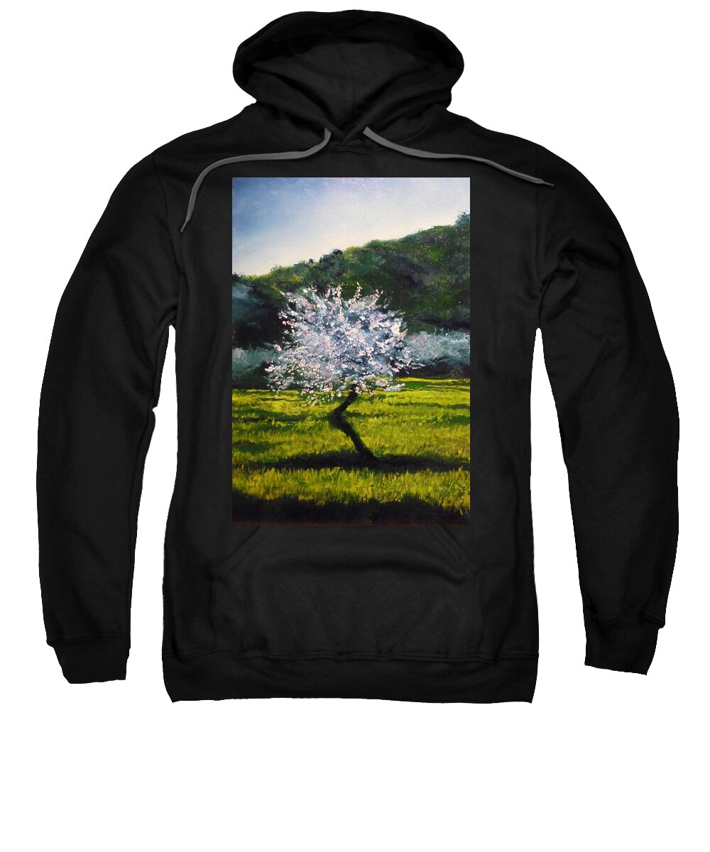 Almond Tree Sweatshirt featuring the painting Almond Tree In Blossom by Lizzy Forrester