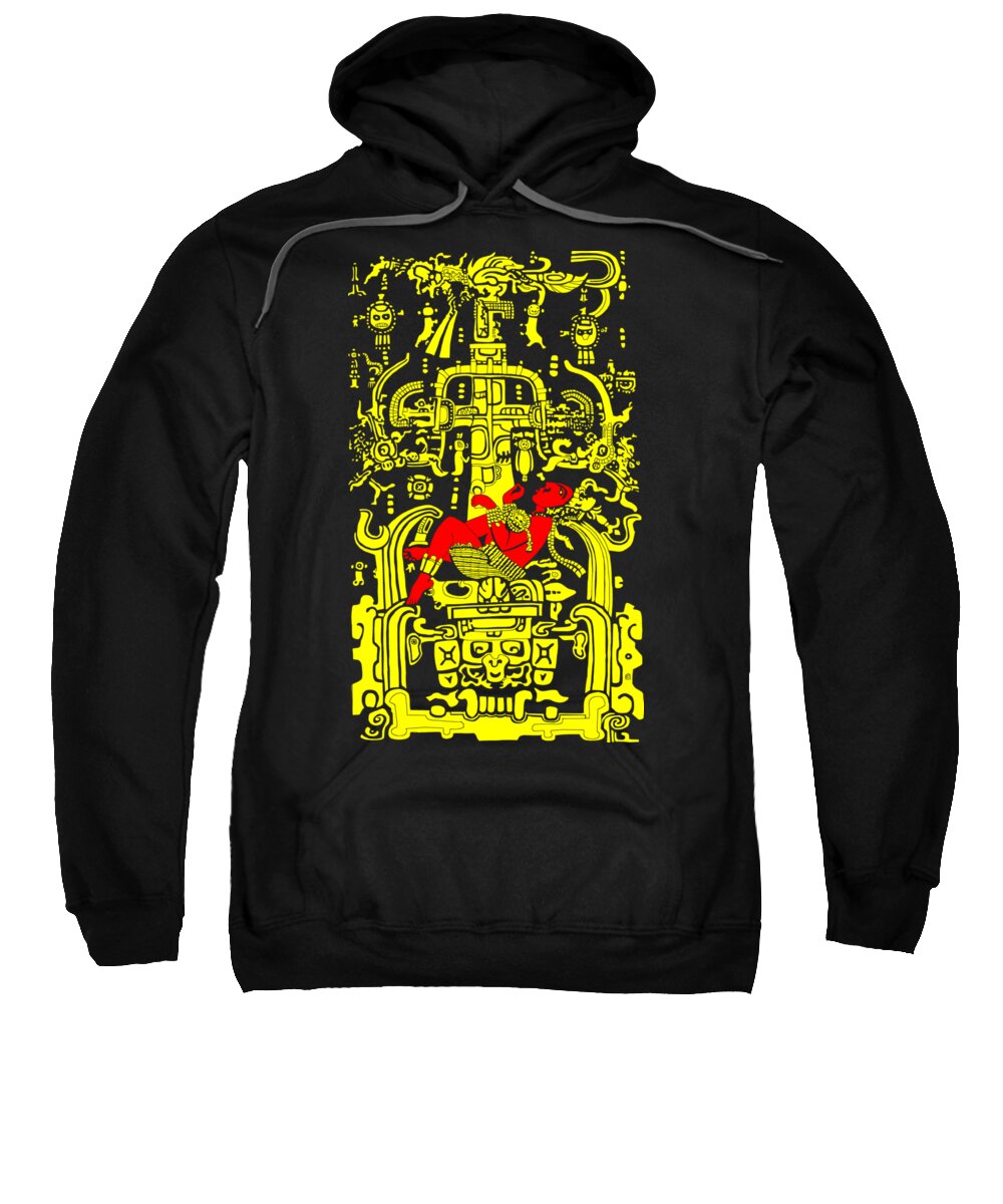 Ancient Sweatshirt featuring the digital art Ancient Astronaut Yellow and Red version by Piotr Dulski