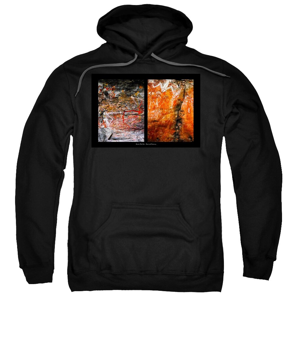 Raw And Untouched Northern Territory Series By Lexa Harpell Sweatshirt featuring the photograph Ancient Rock Art - Dance and Celebrations - Nourlangie - Kakadu National Park by Lexa Harpell