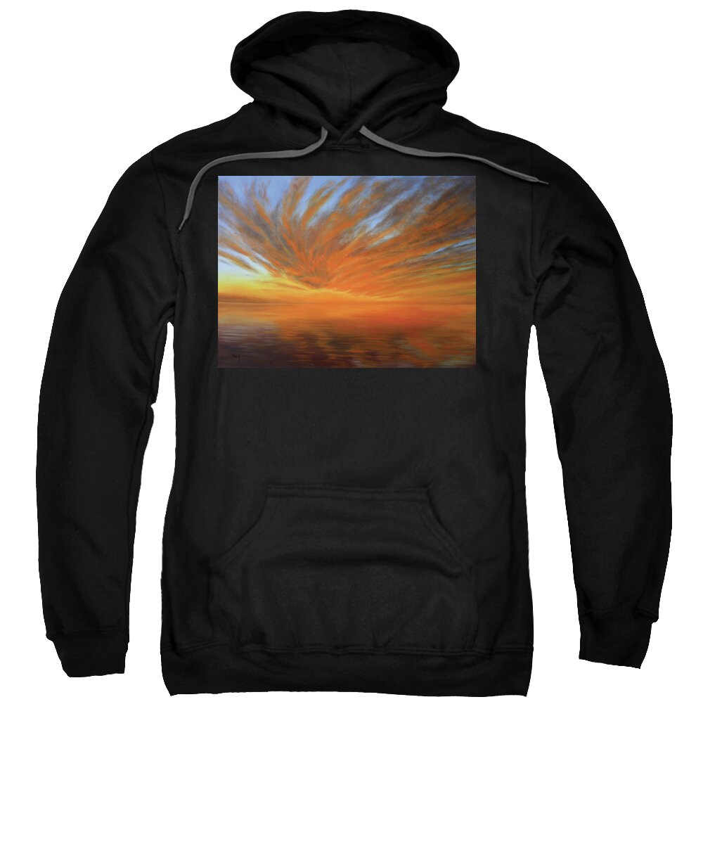 Sunset; Water; Reflection; Clouds; Spiritual; Atmospheric Sweatshirt featuring the painting Arrival by Marg Wolf