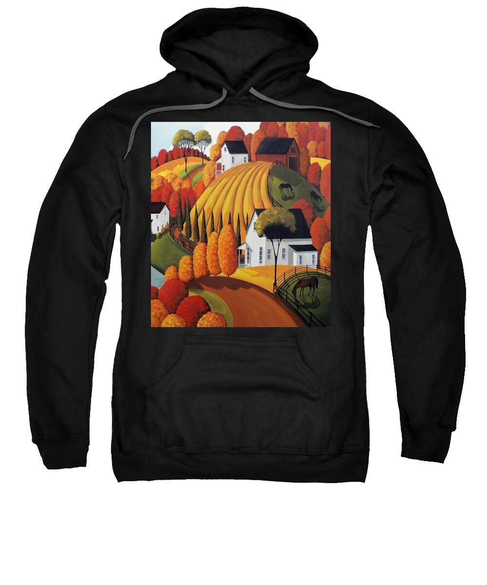 Landscape Sweatshirt featuring the painting Autumn Glory - country modern landscape by Debbie Criswell