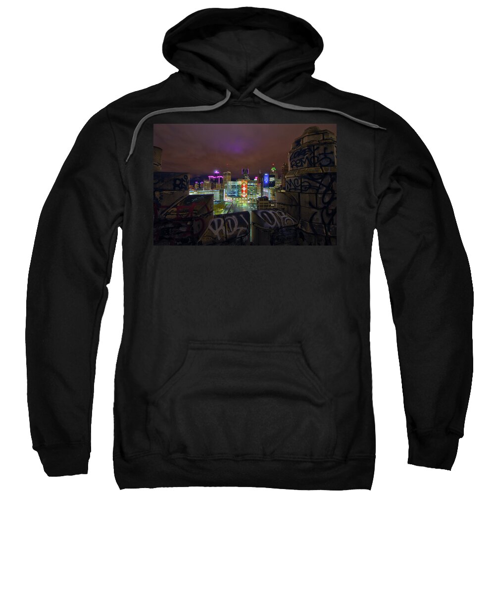 Detroit Sweatshirt featuring the photograph Bando rooftop nights in the D... by Jay Smith