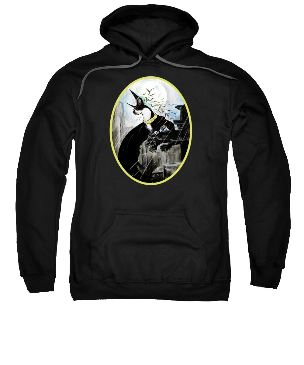 Dog Caricature Sweatshirt featuring the drawing Batman Boston Terrier Caricature Art Print by Canine Caricatures By John LaFree
