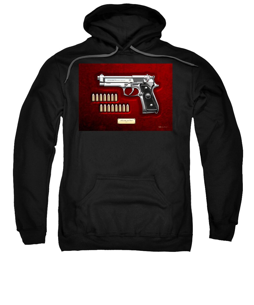 The Armory By Serge Averbukh Sweatshirt featuring the photograph Beretta 92fs Inox Over Red Velvet by Serge Averbukh