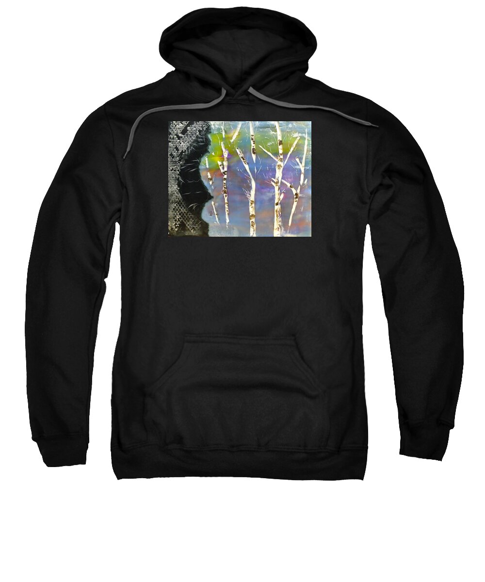 Beeswax Sweatshirt featuring the painting Birches in Wax by Peggy King