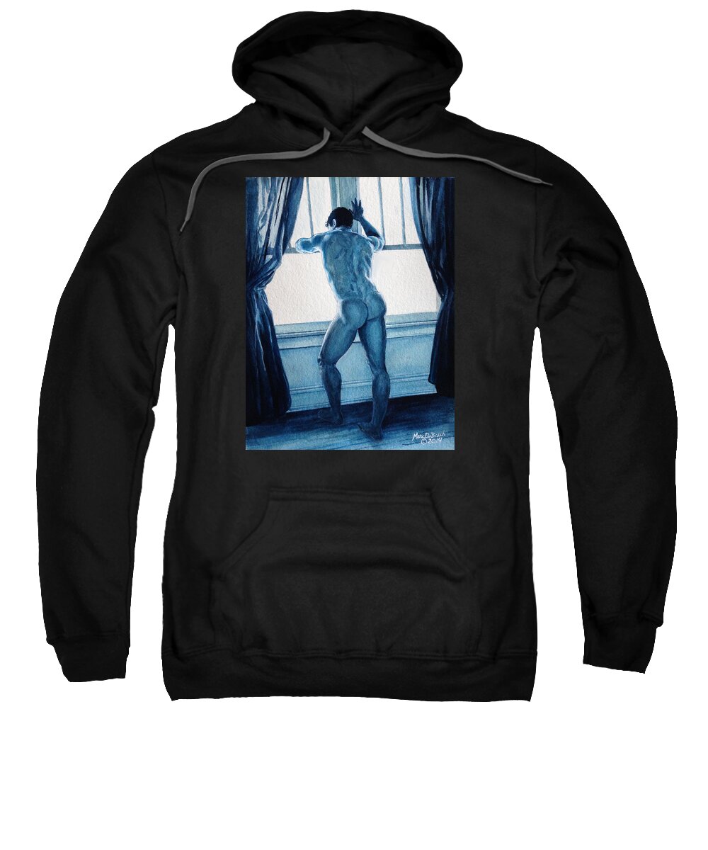 Male Nude Sweatshirt featuring the painting Blue Nude by Marc DeBauch