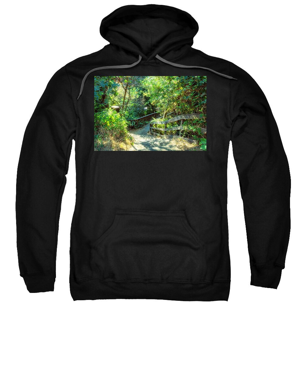 Trail Sweatshirt featuring the photograph Boardwalk in the Woods by Alison Frank